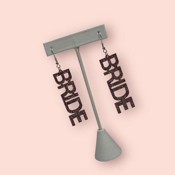 PINK MULTICOLOR GLITTER BRIDAL SHOWER BACHELORETTE BRIDE STATEMENT EARRINGS NEW - Picture 3 of 6